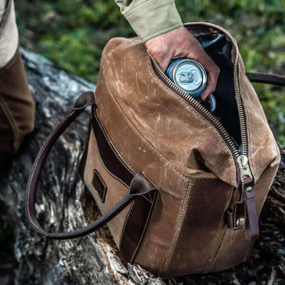 White Wing Waxed Canvas Cooler by Mission Mercantile Leather Goods, handmade leather goods main product photo