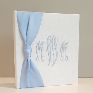 Baby Memory Book - White Linen (w/ SATIN Bow) by AP Creations in Tuscaloosa, paper gift main product photo