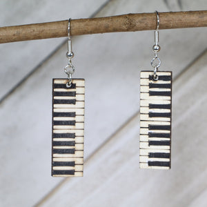Wide Piano Key Wooden Dangle Earrings | Music Instrument Jewelry detail view by Cate's Concepts, LLC