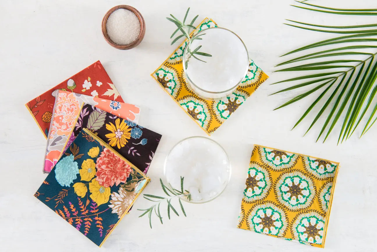 Winter Blue Floral Cloth Napkins, set of four by Dot and Army, table linens detail photo 4