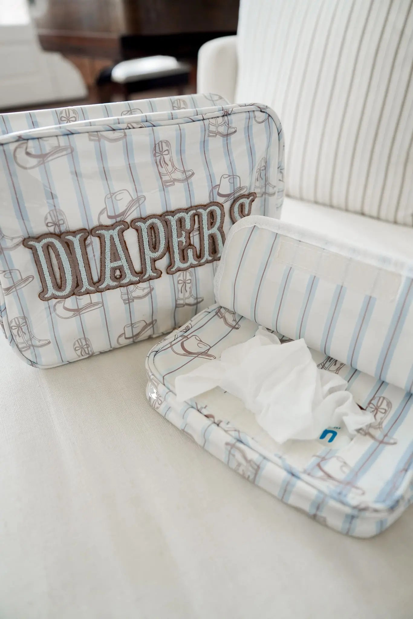 Wipes Pouch - Western Blues Clear Coat Bag by KenzKustomz, handmade leather goods detail photo 8