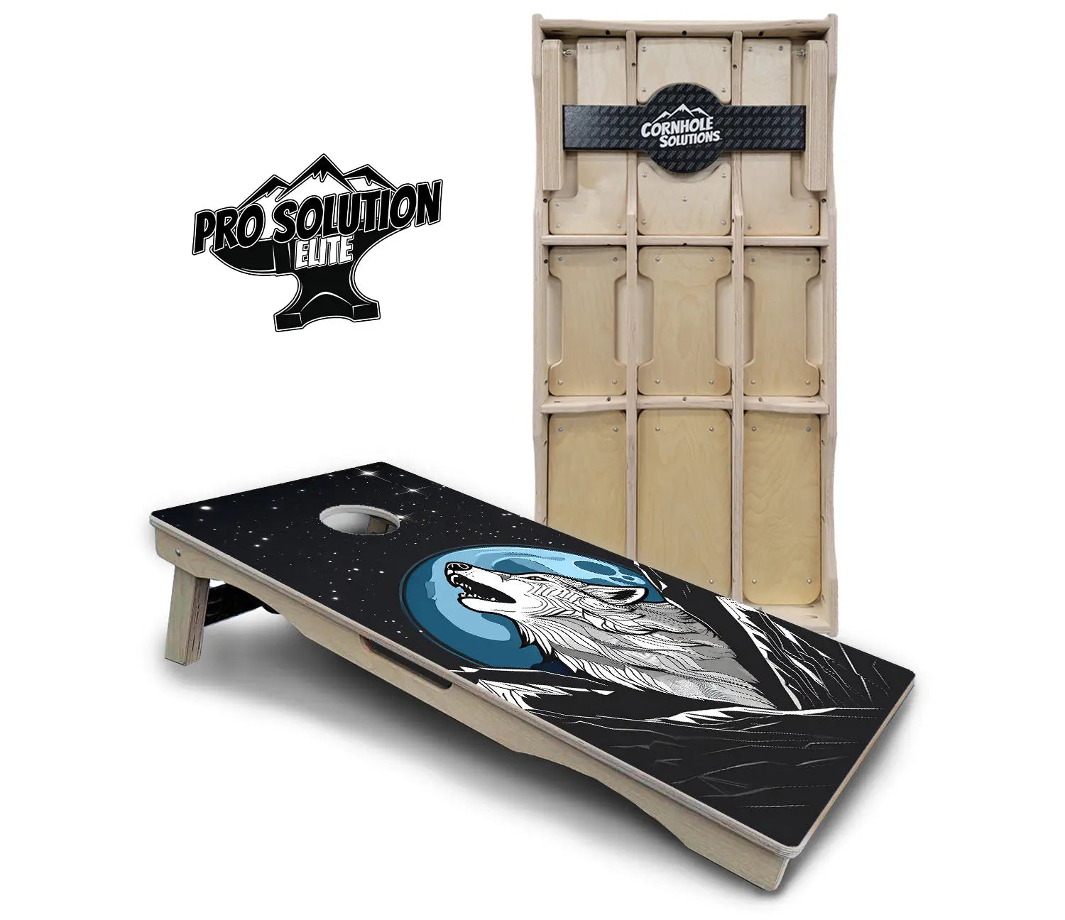 Wolf Howling Cornhole Boards - Pro Solution Elite Series by Cornhole Solutions, custom cornhole board main product photo
