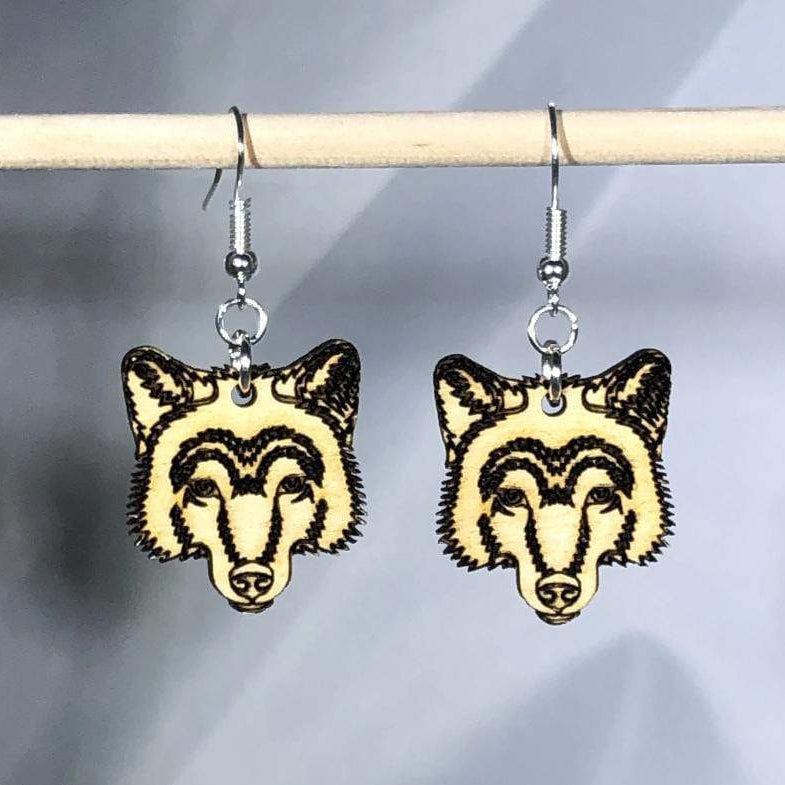 Wolf Wooden Dangle Earrings | Wildlife Animal Jewelry by Cate's Concepts, LLC, handmade jewelry main product photo