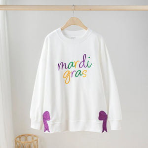 Women's Mardi Gras Sweatshirt With Side Bow by Nola Tawk, Southern lifestyle apparel main product photo