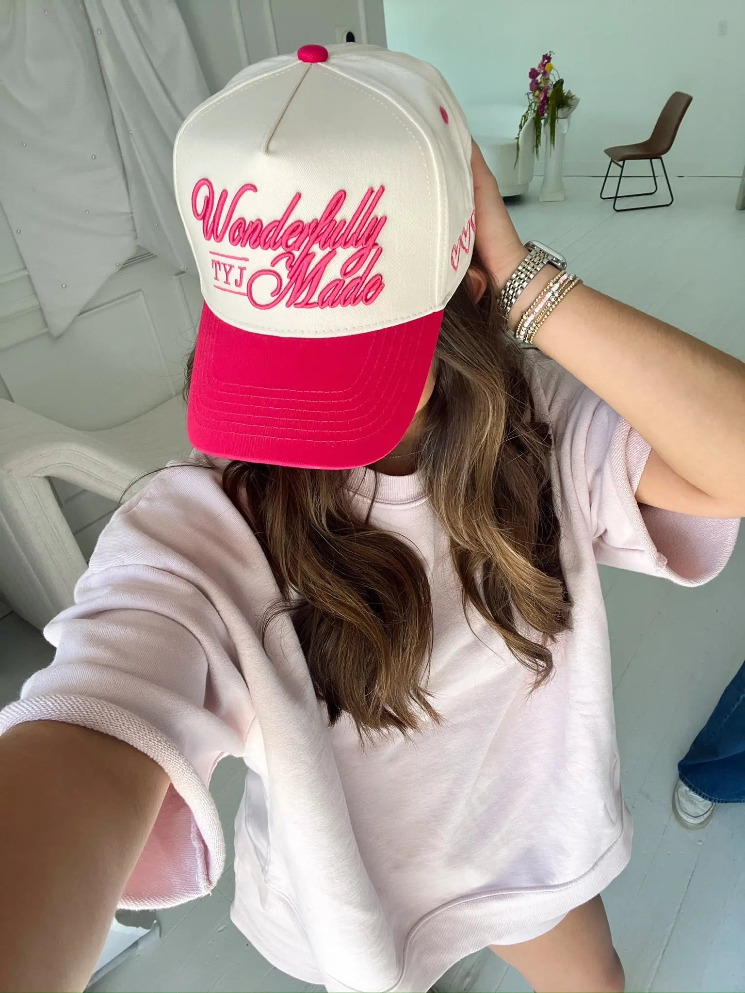 Wonderfully Made - Hot Pink Vintage Trucker Hat by KenzKustomz, Southern lifestyle apparel detail photo 11