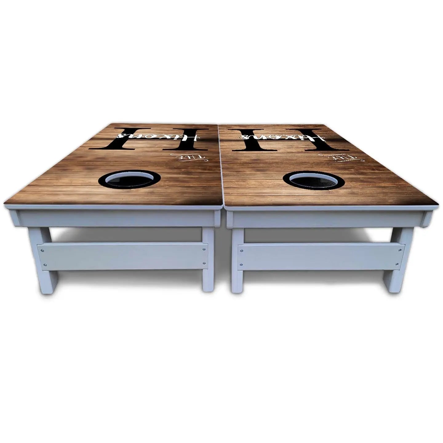 Wood Slat Name Cornhole Boards - All Weather Series by Cornhole Solutions, custom cornhole board detail photo 5