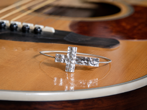 Silver Hammered Cross Guitar String Bracelet by N Harmony Jewelry, handmade jewelry detail photo 2