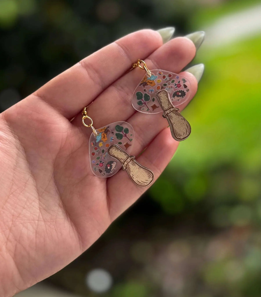 Wooden Toadstool Earrings | Cottagecore Mushroom Jewelry Gift