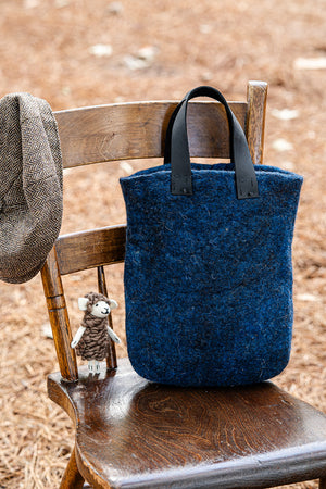 Blue Gray and Charcoal Classic Carryall handmade wool bag by Comfy Bear Home product image 2