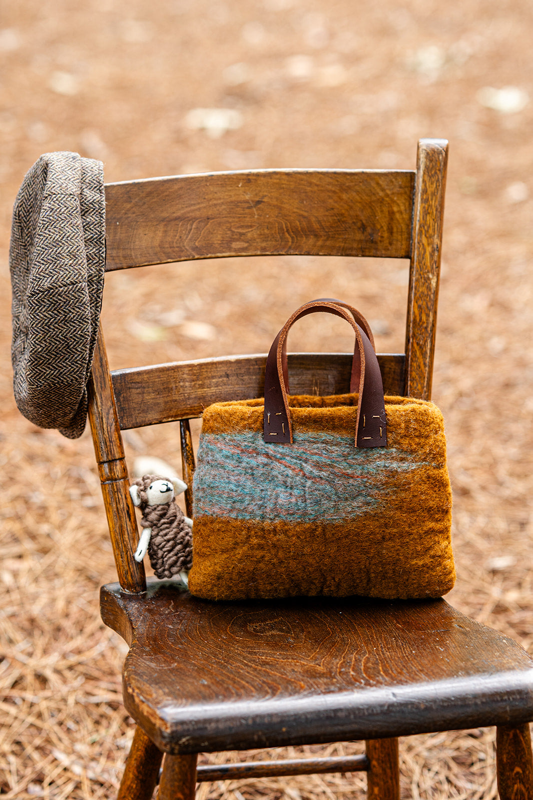 Ochre and Blue Gray Petite Bag handmade wool bag by Comfy Bear Home product image 2
