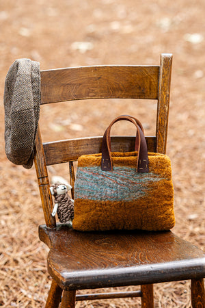 Ochre and Blue Gray Petite Bag handmade wool bag by Comfy Bear Home product image 2