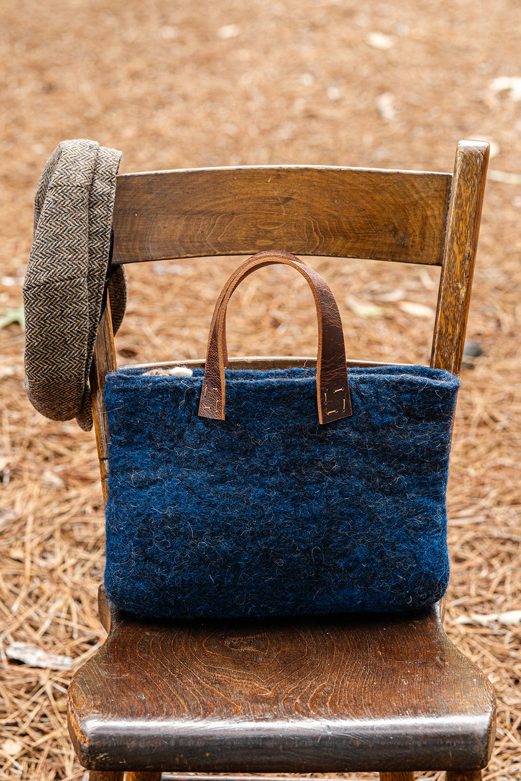 Navy Blue and Charcoal Classic Carryall handmade wool bag by Comfy Bear Home product image 2