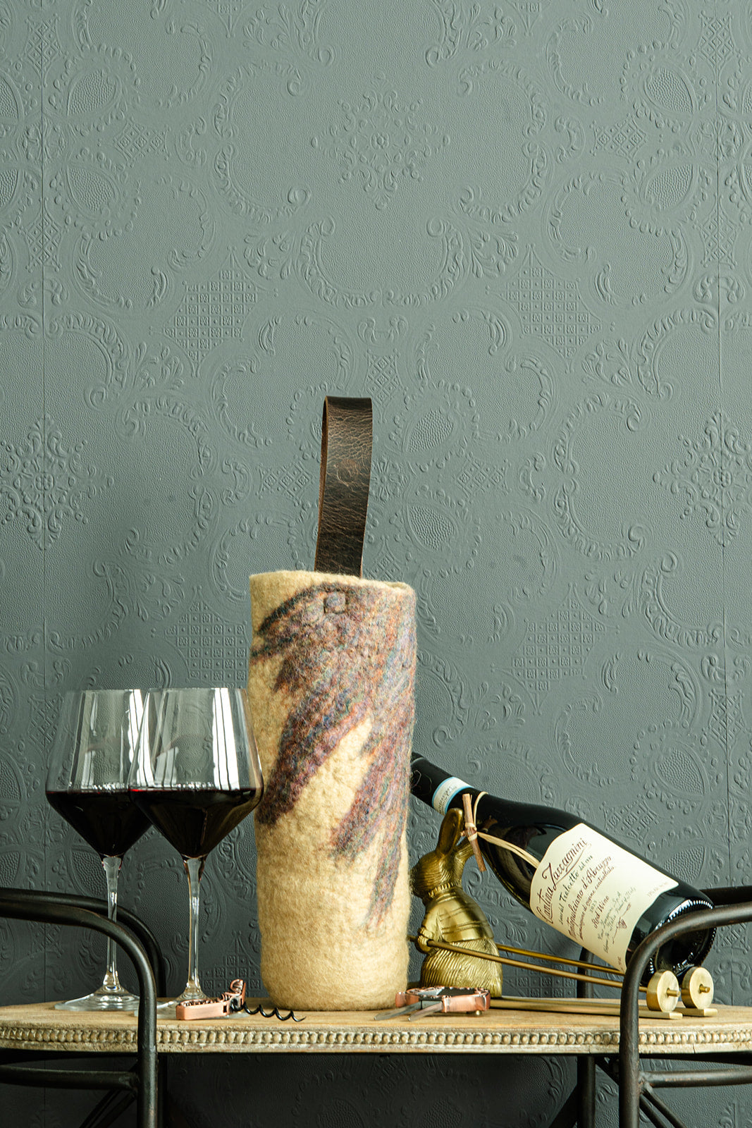 The Leah handcrafted wool wine carrier by Comfy Bear Home - additional view 2
