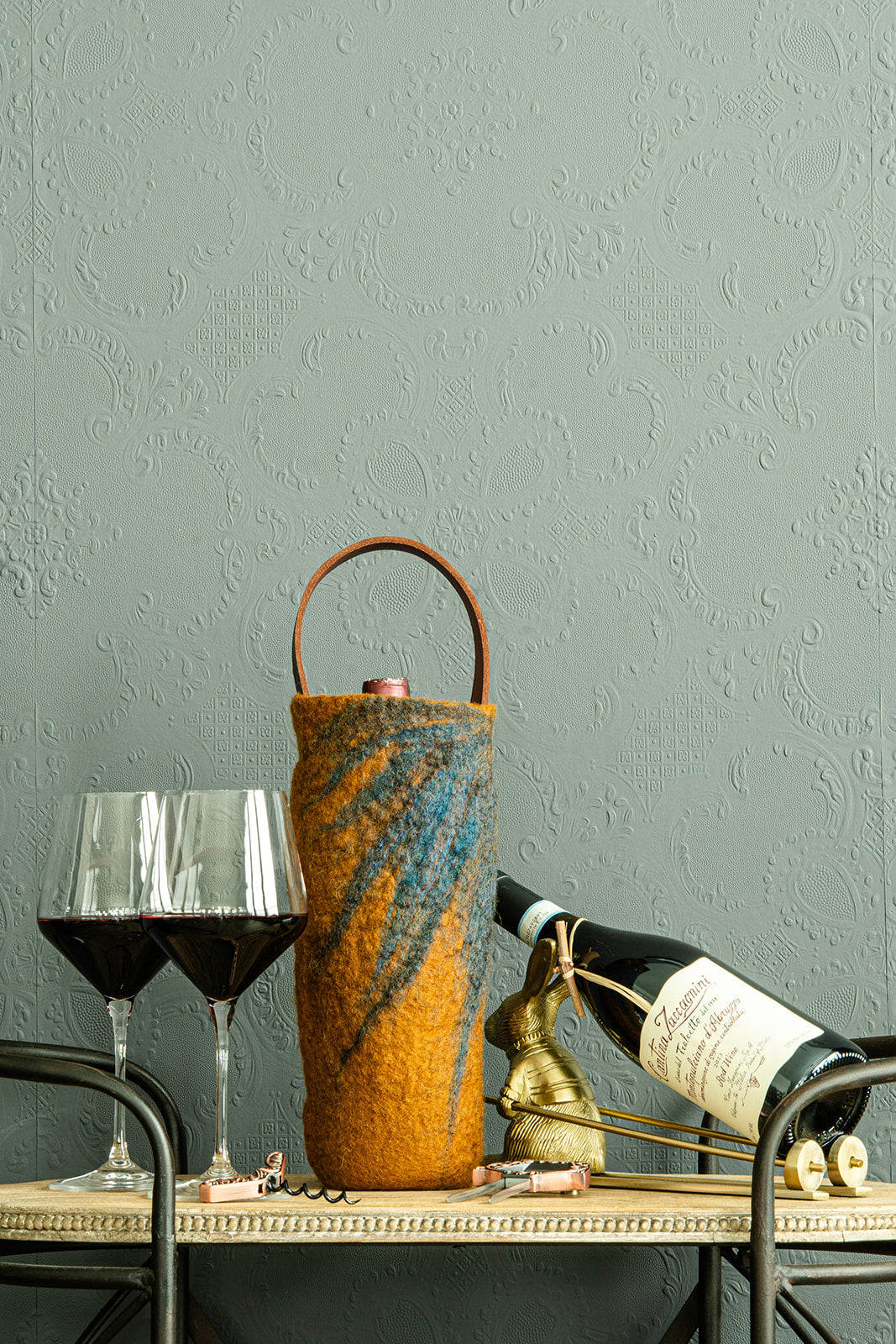 The Leah handcrafted wool wine carrier by Comfy Bear Home - additional view 2
