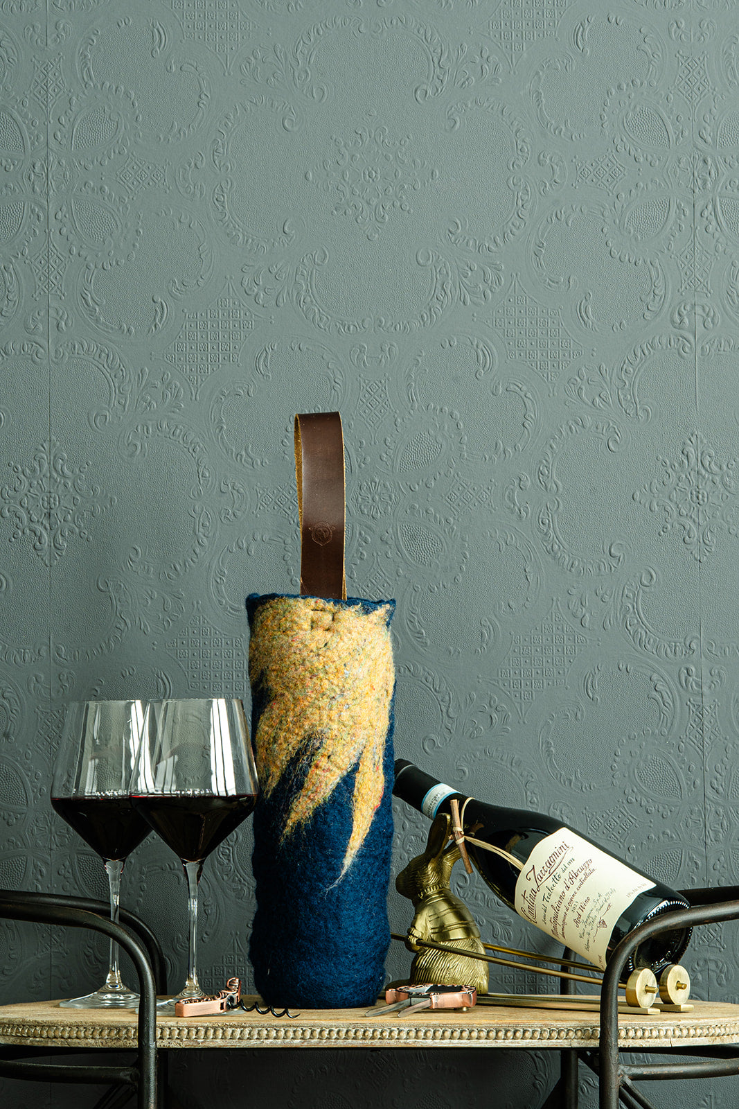 The Leah handcrafted wool wine carrier by Comfy Bear Home - additional view 2