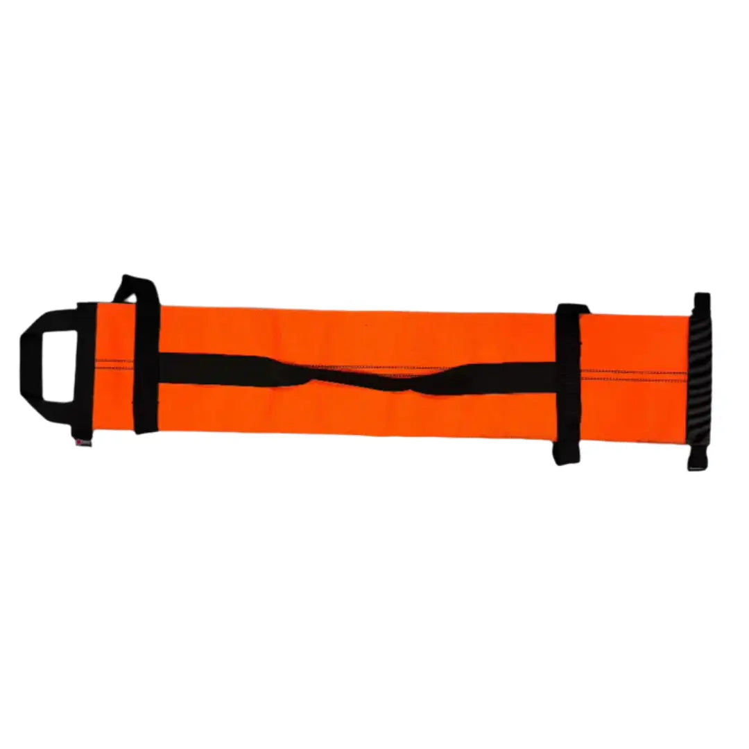 Orange workout battle bag with black straps, made from recycled fire hose material.