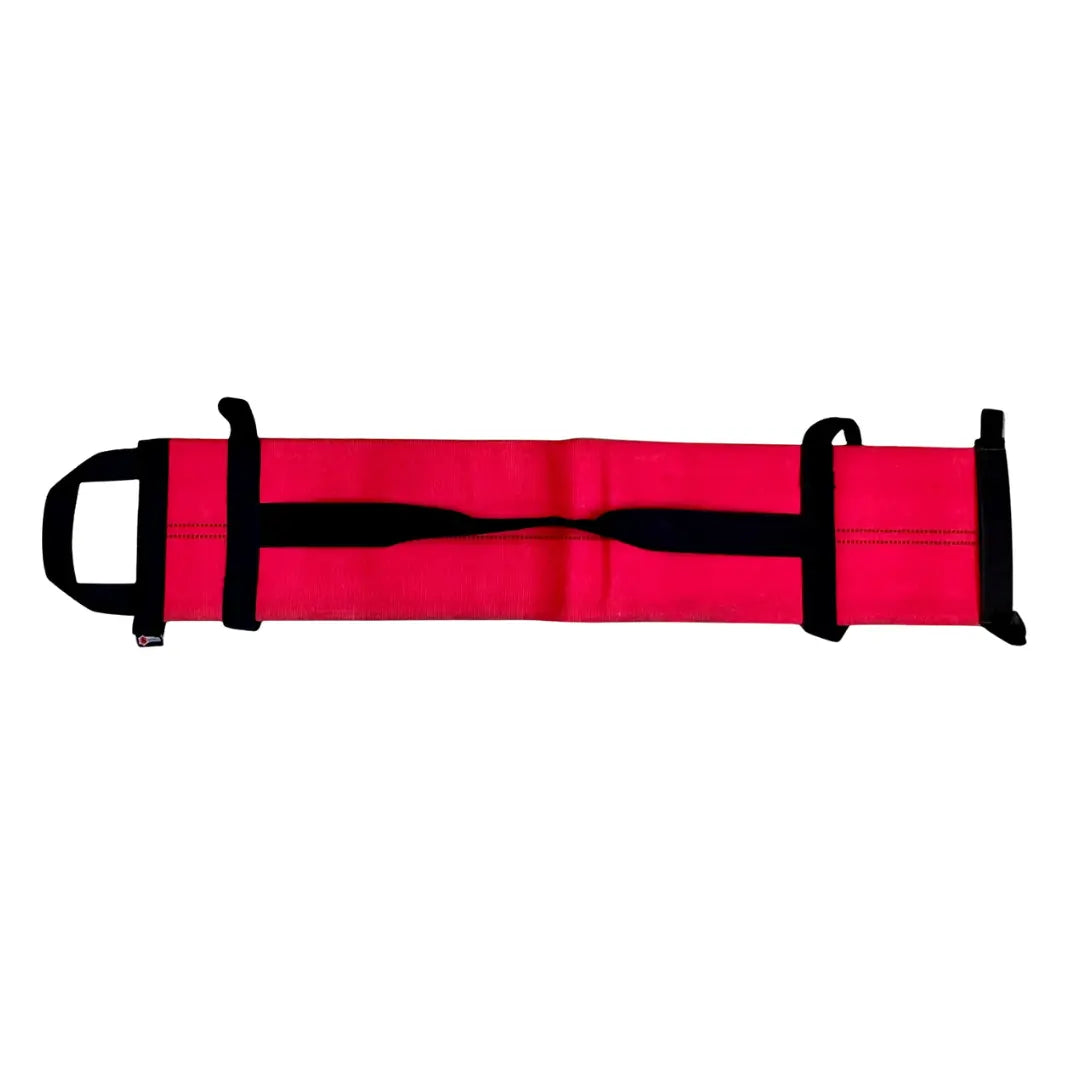 Red workout battle bag with black handles made from recycled fire hose