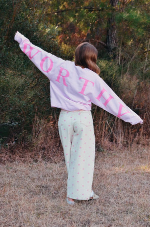 Worthy Light Pink Sweatshirt by Southern Bliss Company, Southern lifestyle apparel detail photo 10
