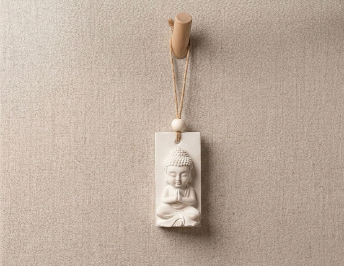 Buddha hanging diffuser stone with jute cord by Believe Candle – product view 2