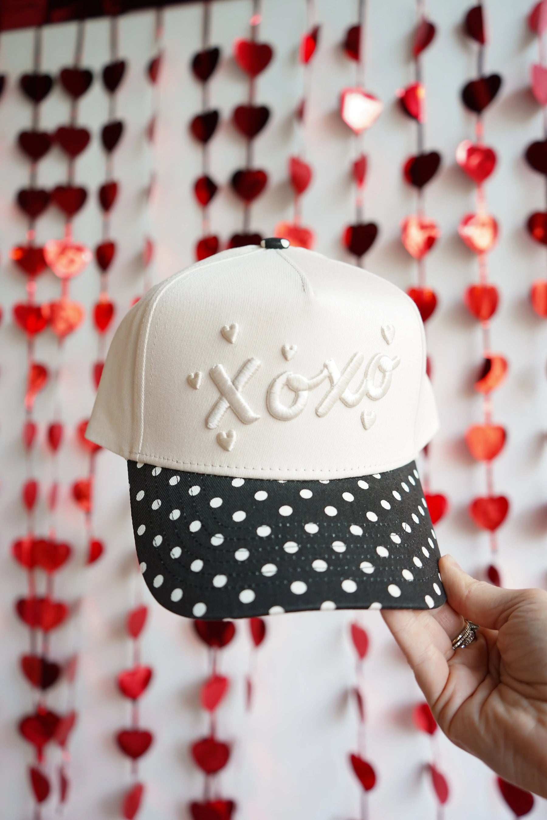 Xoxo - Black Polka Dot Vintage Trucker Hat by KenzKustomz, Southern lifestyle apparel detail photo 4