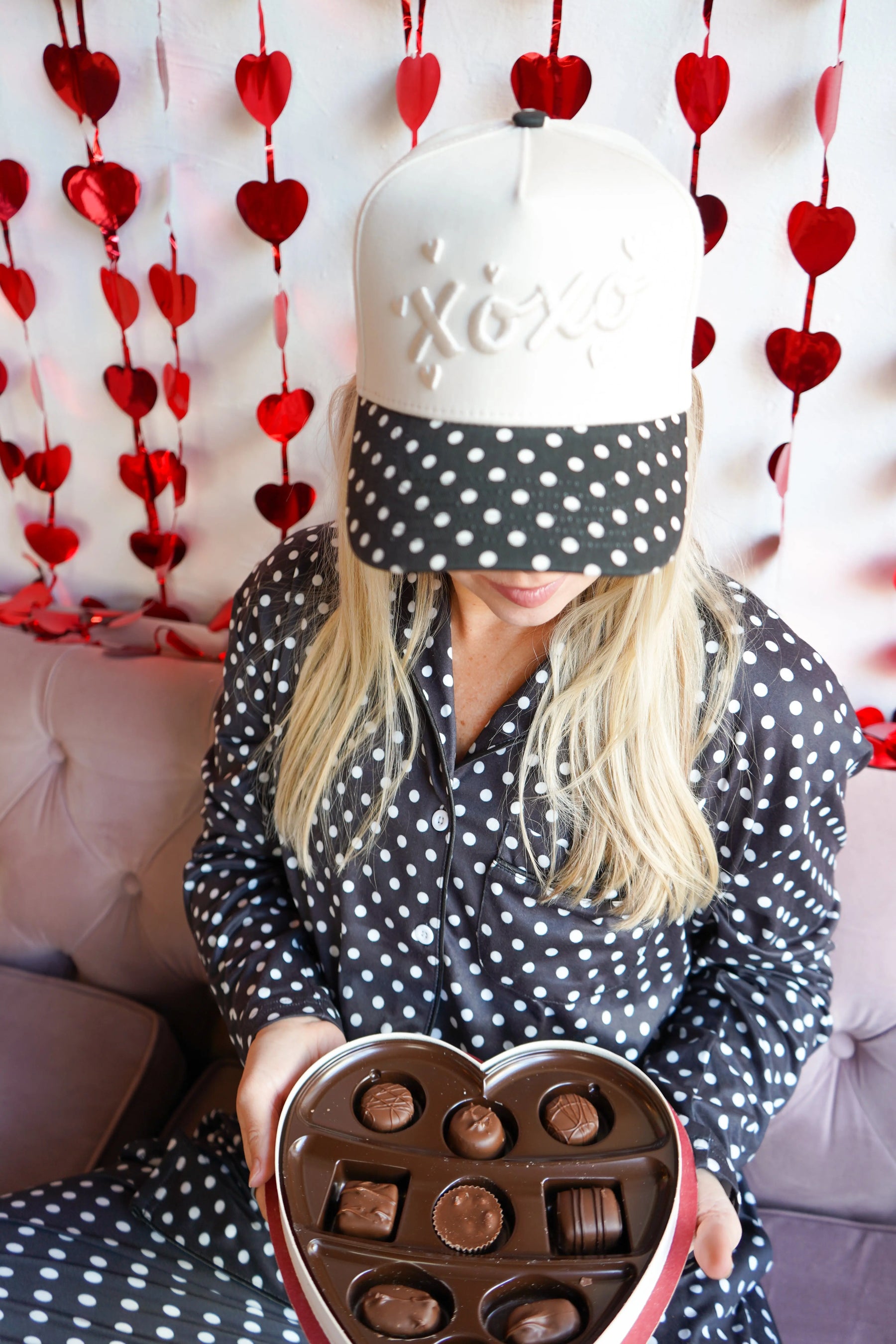Xoxo - Black Polka Dot Vintage Trucker Hat by KenzKustomz, Southern lifestyle apparel detail photo 6