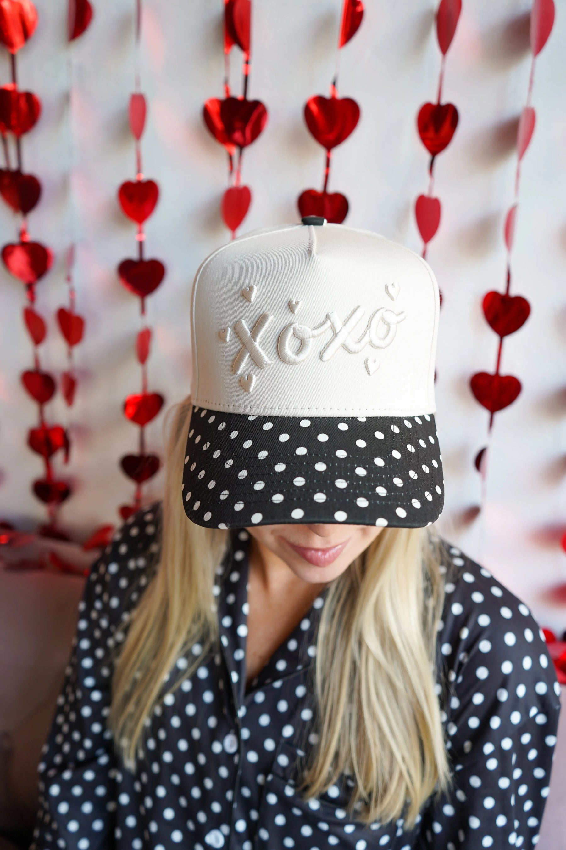 Xoxo - Black Polka Dot Vintage Trucker Hat by KenzKustomz, Southern lifestyle apparel detail photo 8