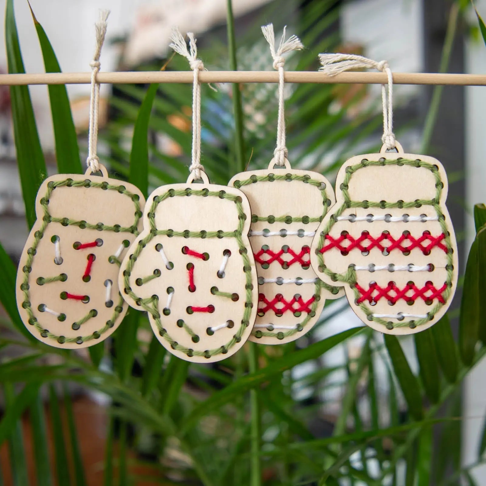 Yarn Christmas Mitten Ornaments Embroidery Kit by Still Magnolia, Southern home decor main product photo