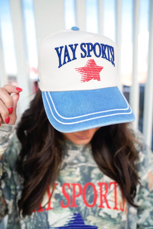 Yay Sports! - Denim Vintage Trucker Hat by KenzKustomz, Southern lifestyle apparel detail photo 9