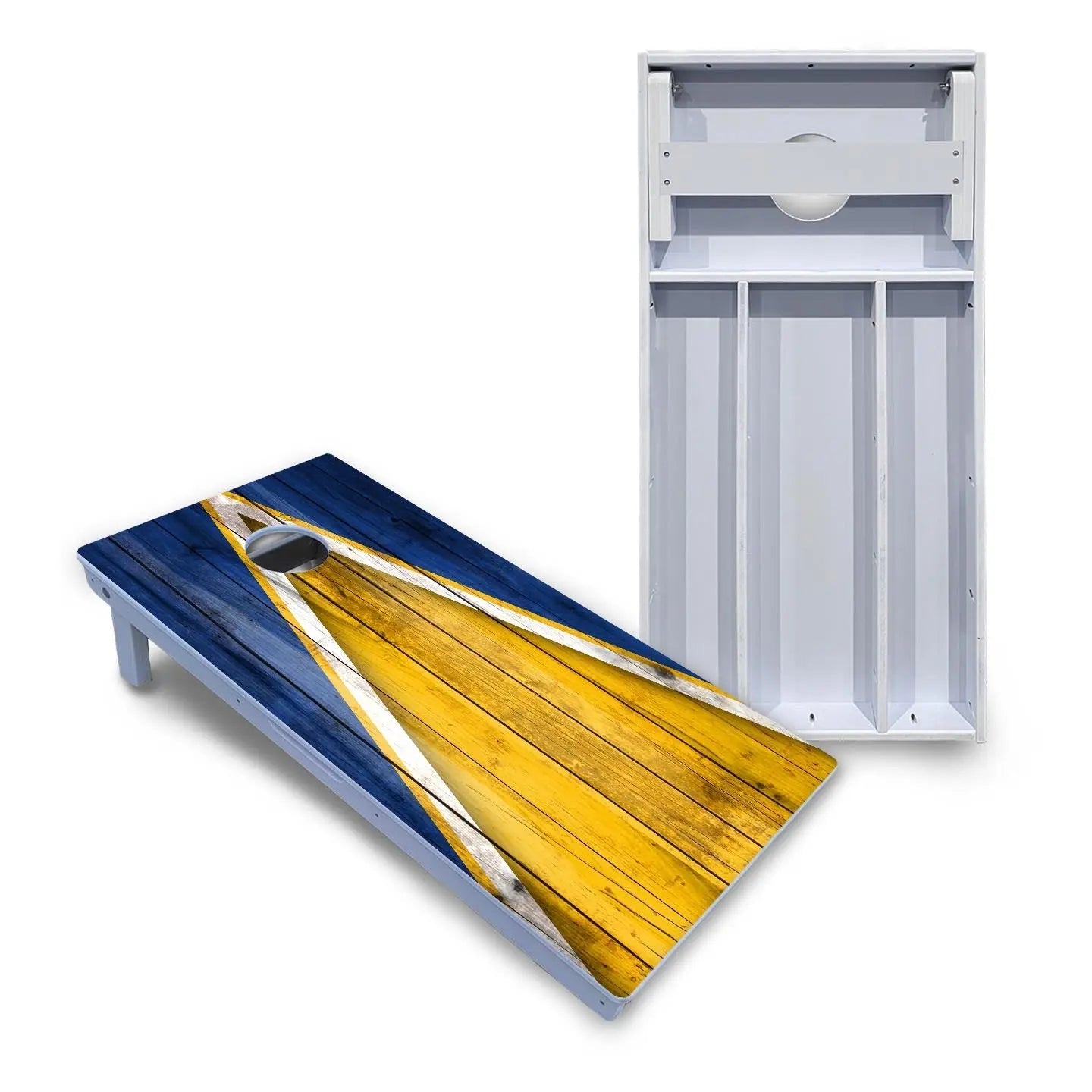 Yellow/Blue Triangle Cornhole Boards - All Weather Series by Cornhole Solutions, custom cornhole board main product photo