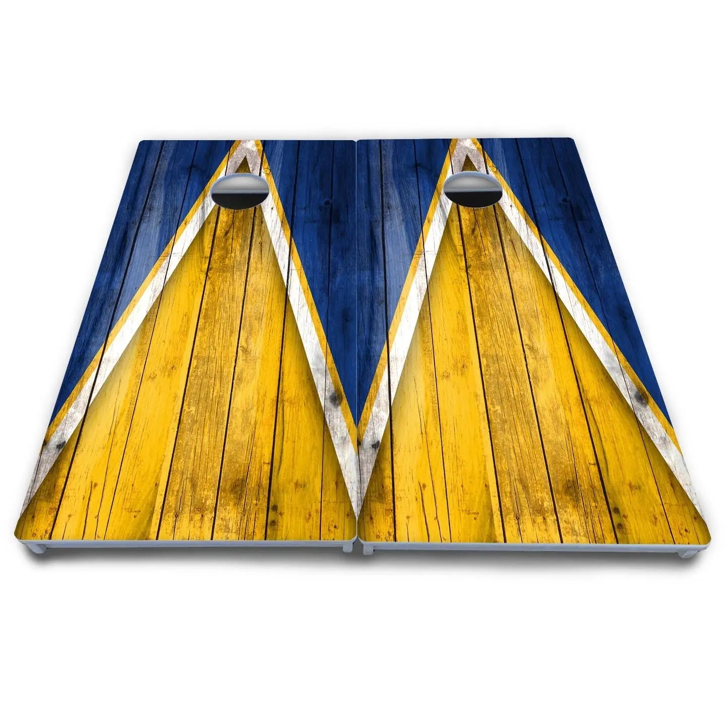 Yellow/Blue Triangle Cornhole Boards - All Weather Series by Cornhole Solutions, custom cornhole board detail photo 5