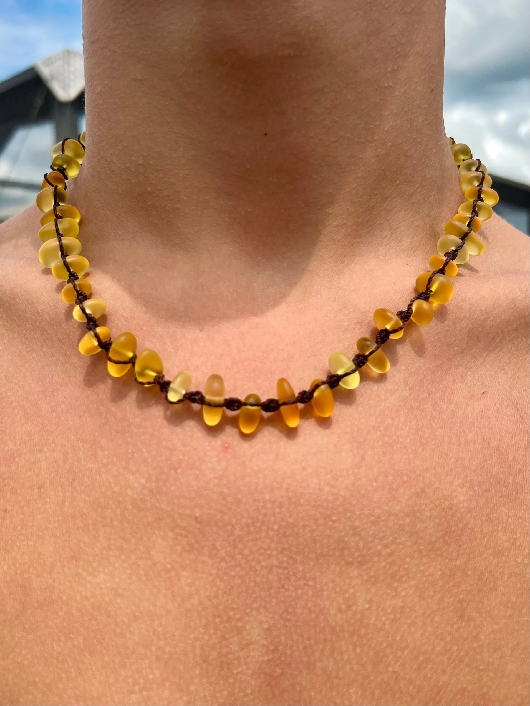 Yellow Sea Glass Necklace by HALT, handmade jewelry main product photo