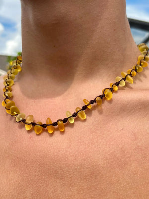 Yellow Sea Glass Necklace by HALT, handmade jewelry detail photo 2