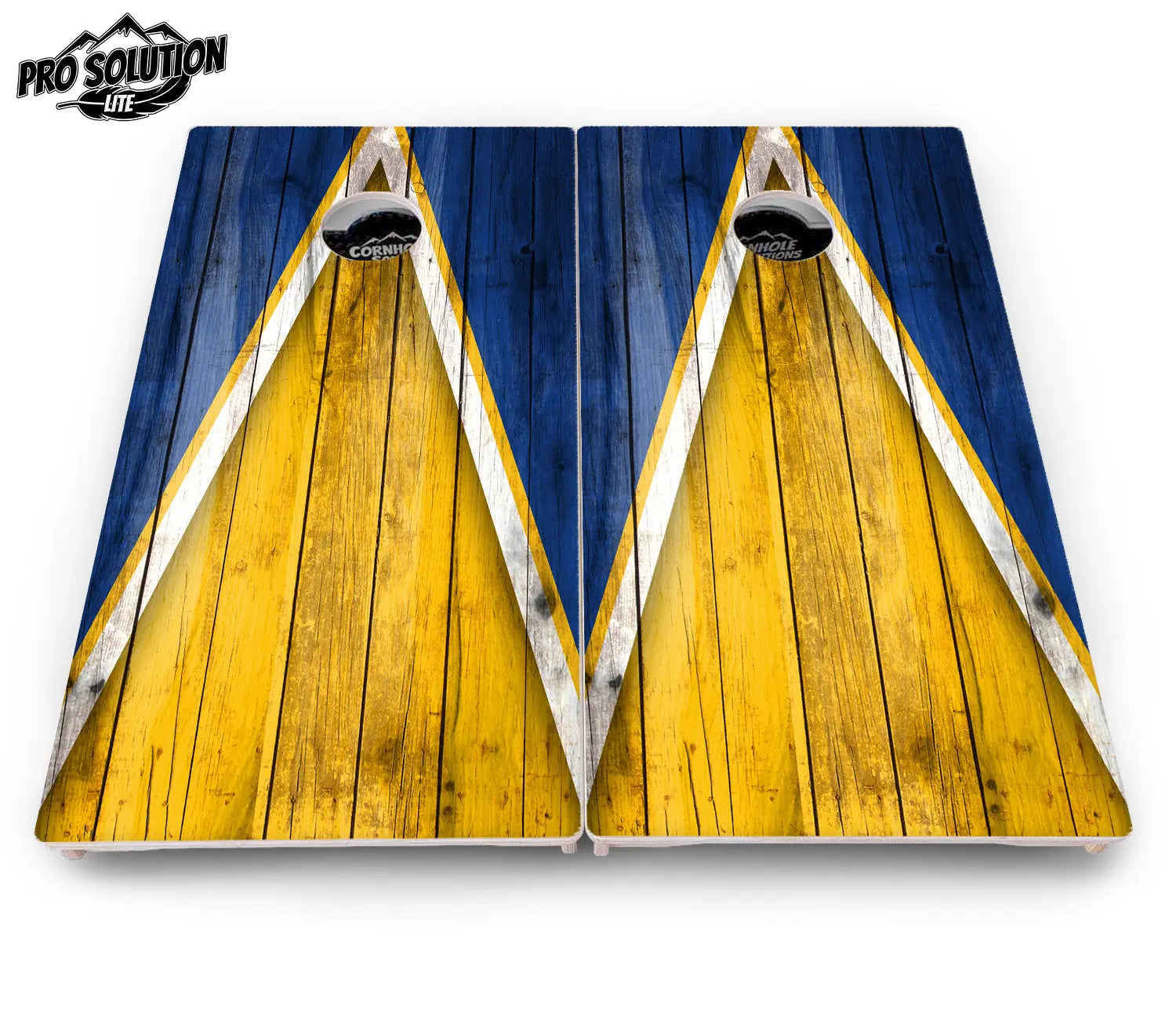 Yellow & Blue Triangle Cornhole Boards - Pro Solution Lite Series by Cornhole Solutions, custom cornhole board detail photo 4
