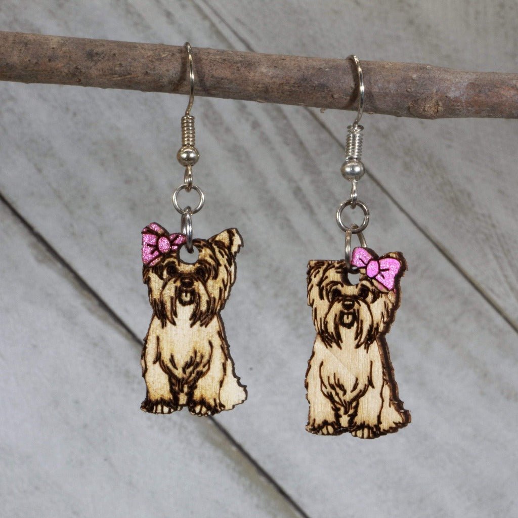 Yorkshire Terrier Wooden Dangle Earrings | Yorkie Dog Jewelry by Cate's Concepts, LLC, handmade jewelry main product photo