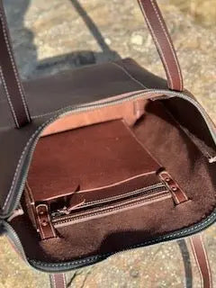 Brown Leather Zippered Purse by Main Street Collective - Handmade Tote Bag with Concealed Carry Pockets