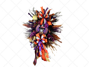 Mr. Skelly Halloween Wreath | Orange, Black & Purple handmade by Bouge Creations