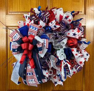 Patriotic 4th of July Wreath | Stars & Stripes Door Decor by Bouge Creations, view 4