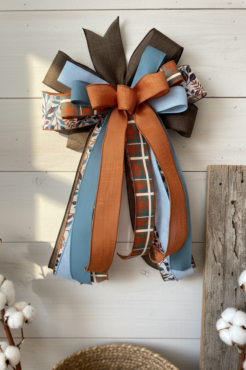 Fall Plaid Wreath Bow | Rustic Farmhouse | Thanksgiving Decor detail view by Bouge Creations