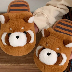 3D Red Panda Plush Women's Slippers — Cozy Fuzzy Indoor House Shoes by The Mississippi Mermaid Mercantile - view 4