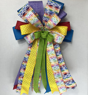 Rainbow Polka Dot Bow | Colorful Wreath & Door Decor by Bouge Creations, view 3