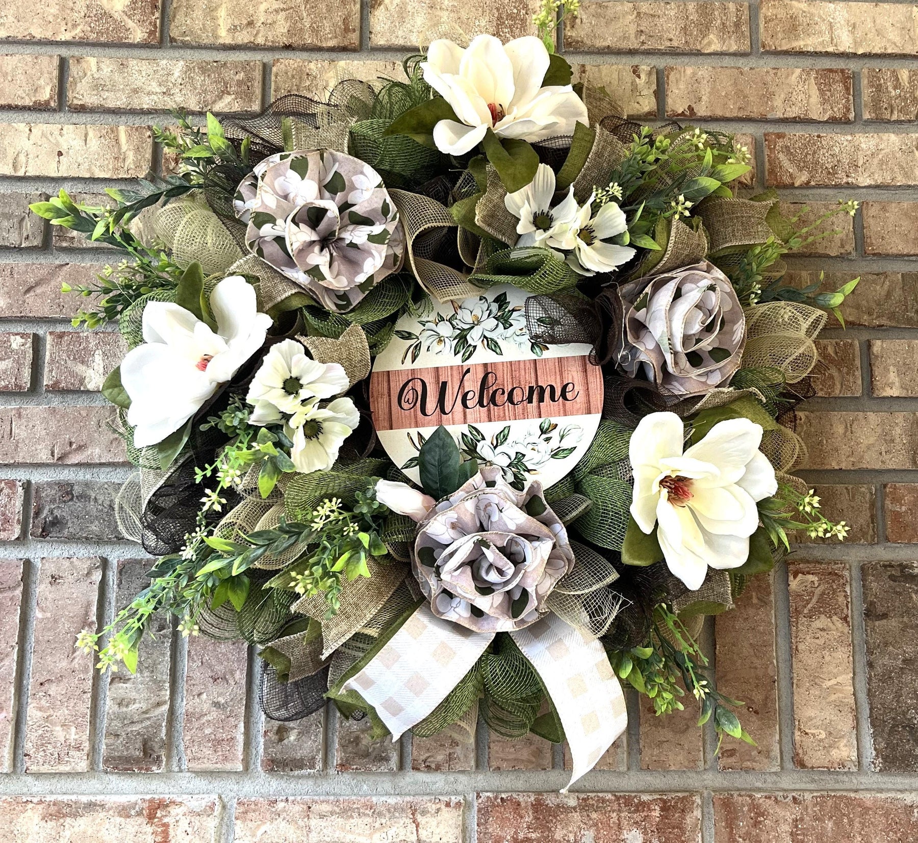 Farmhouse Welcome Wreath | Black & White Buffalo Plaid by Bouge Creations, view 9