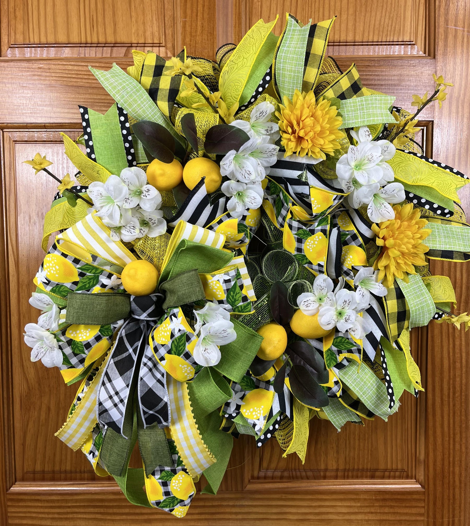 Lemon Front Door Wreath | Farmhouse Gingham Decor by Bouge Creations, view 4