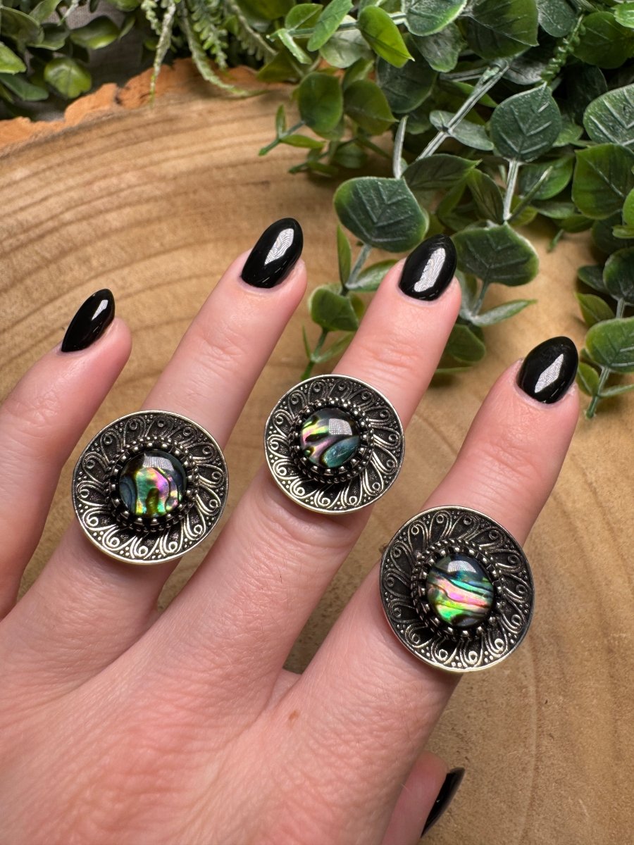 Abalone Shell Fidget Spinner Ring Adjustable