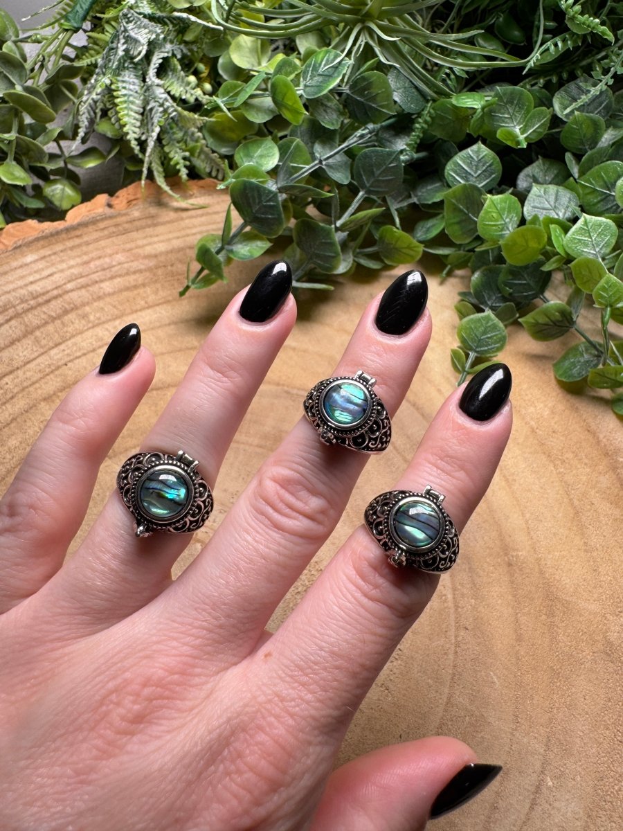 Abalone Shell Locket Ring Adjustable