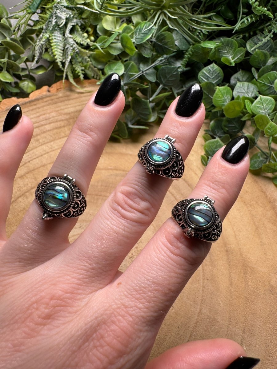 Abalone Shell Locket Ring Adjustable