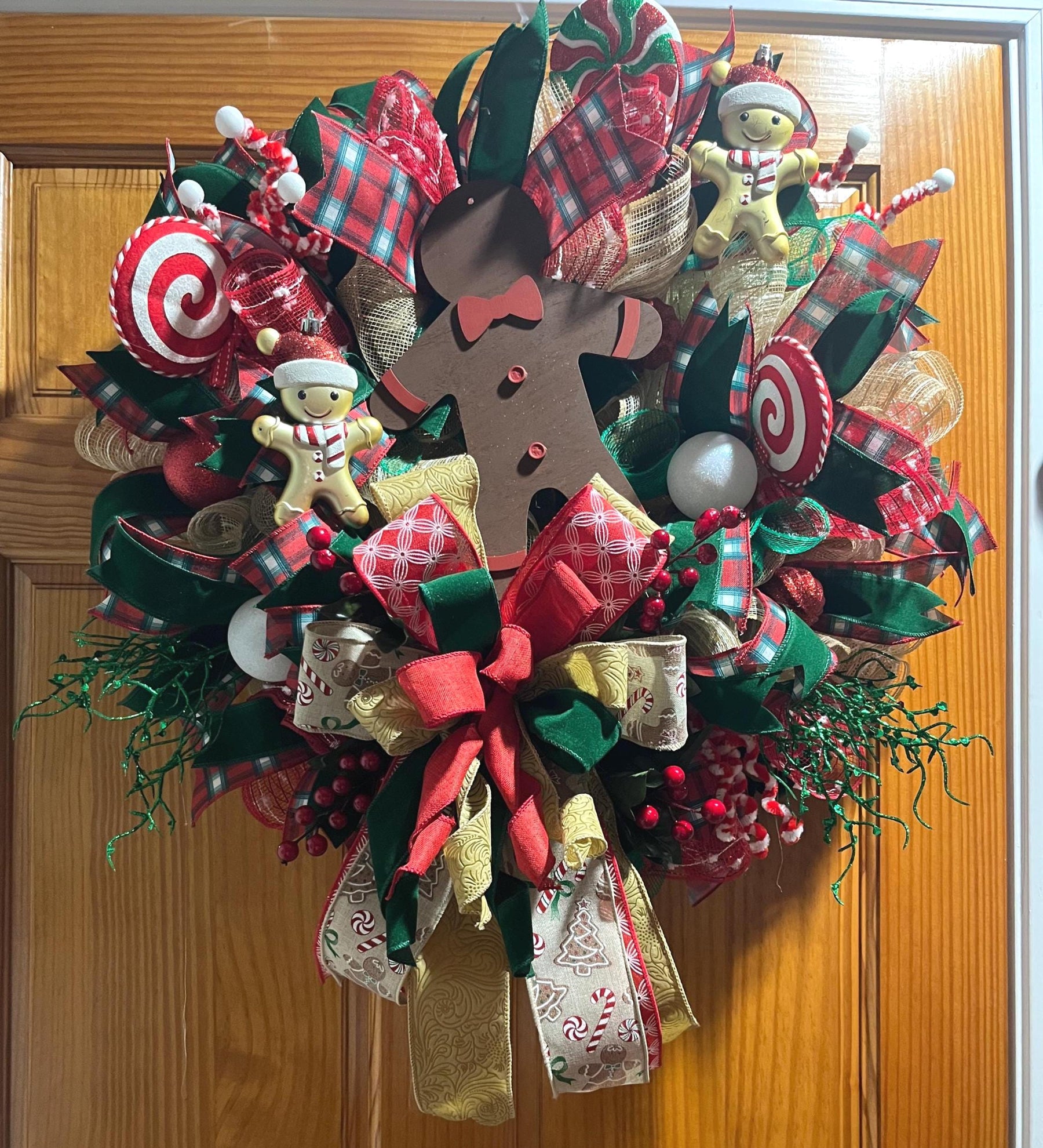 Gingerbread Christmas Wreath | Candy Cane Mesh & Plaid by Bouge Creations, view 2