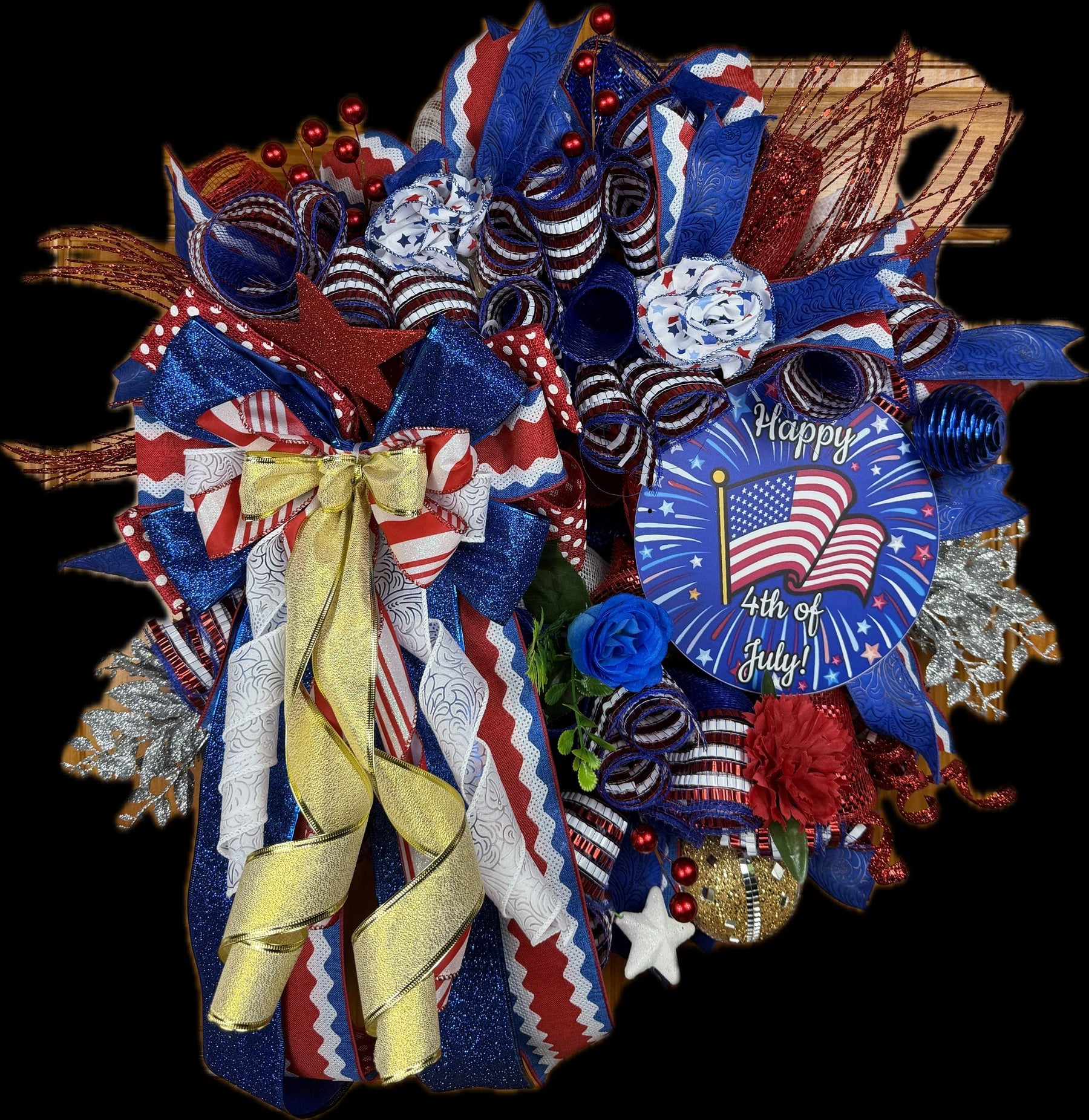 Patriotic Front Door Wreath | Red, White & Blue Deco Mesh handmade by Bouge Creations