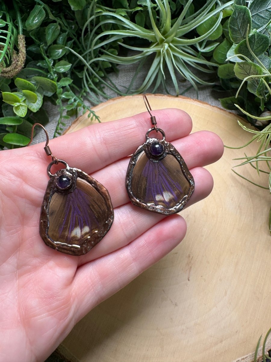 Amethyst and Butterfly Wing Earrings