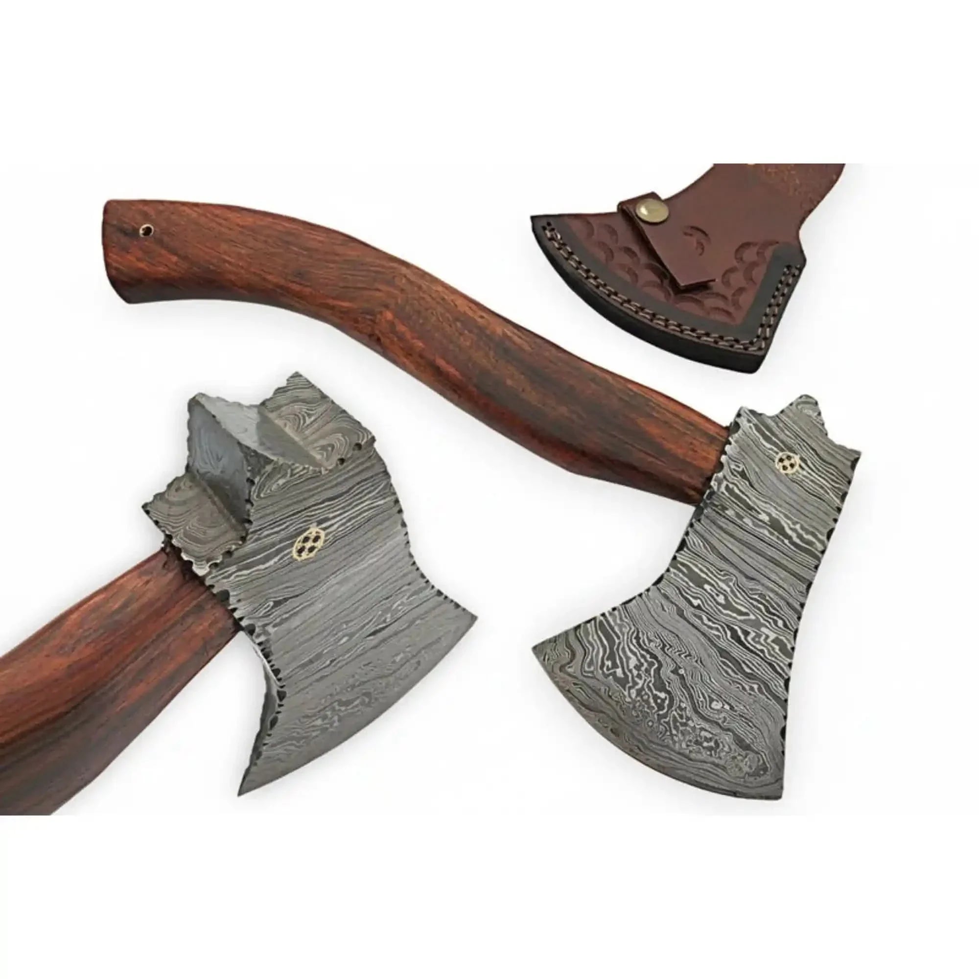Handmade Damascus Camp Axe with Mosaic Pin and Rosewood Handle by JW SteelCrafts, Southern handmade gift detail photo 2