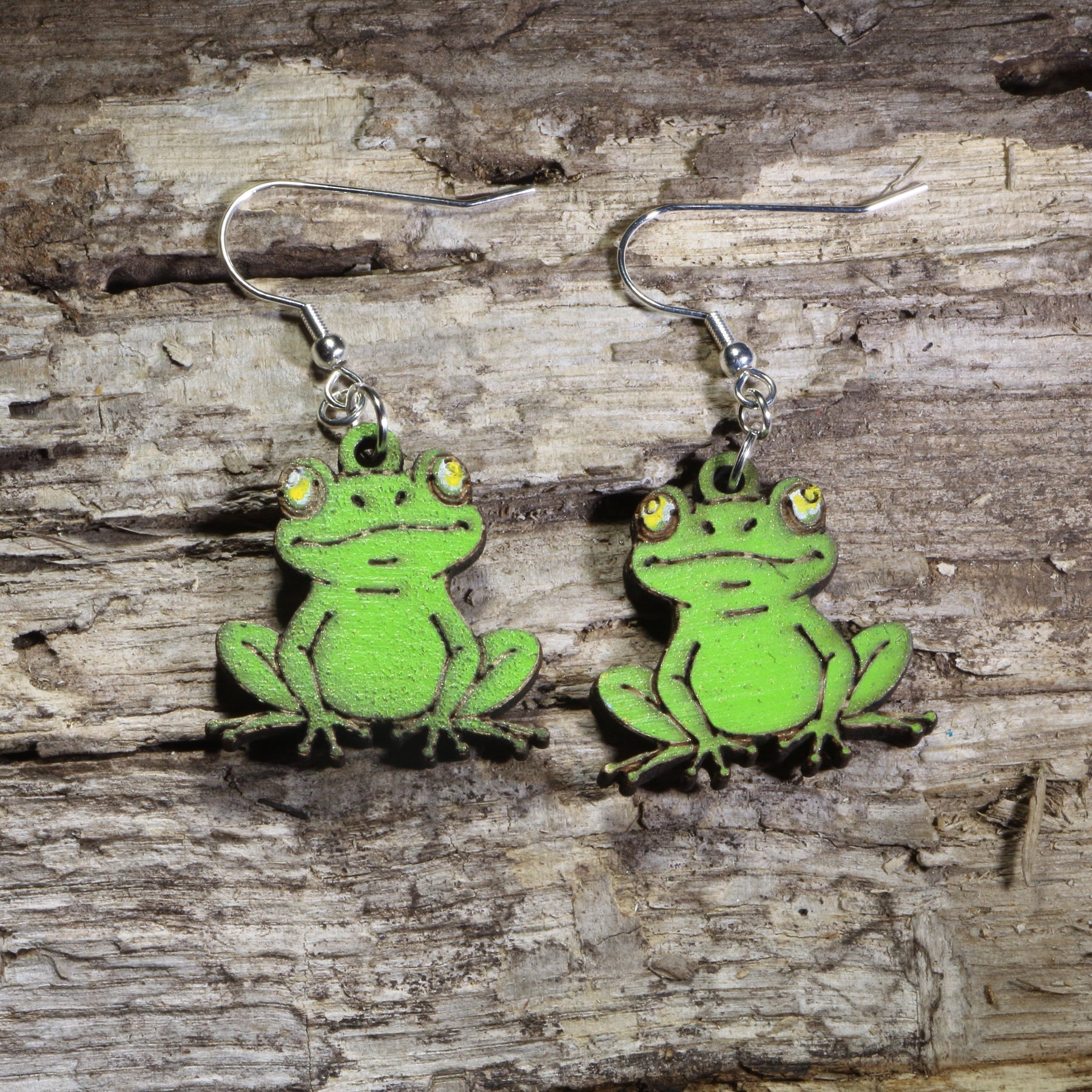 Sitting Frog Wooden Dangle Earrings | Cute Frog Jewelry by Cate's Concepts, LLC